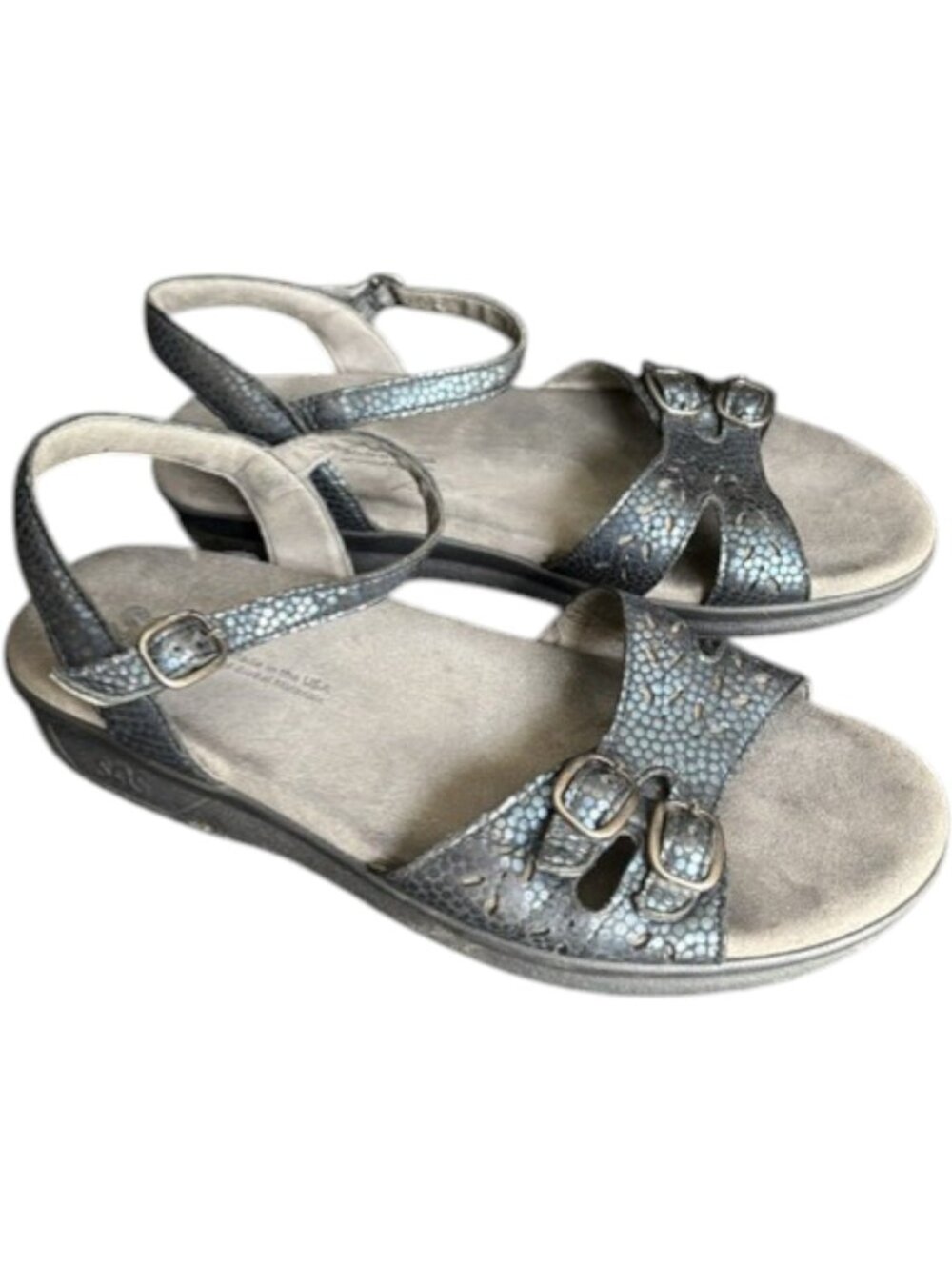SAS Duo Quarter Strap Metallic Faux Reptile Leather Sandals - Blue - 9M